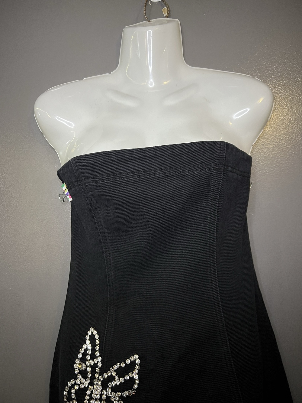Nasty Gal Dress Womens 4 Black Denim Bandeau Mini Rhinestone Butterfly Party
